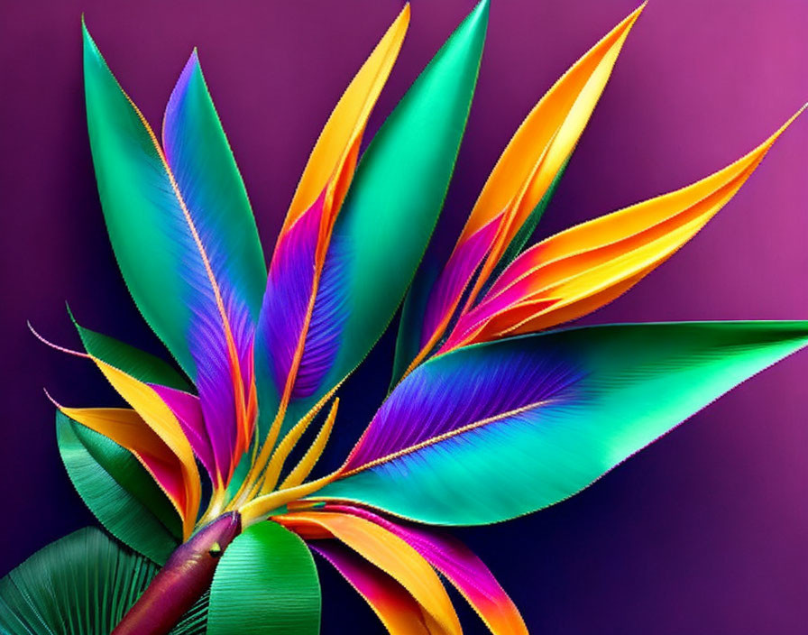 Colorful Stylized Plant Art on Rich Purple Background