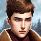 Stylized digital portrait of young man with blue eyes and brown hair