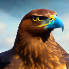 Detailed Digital Illustration of Eagle with Blue Beak and Orange Eyes