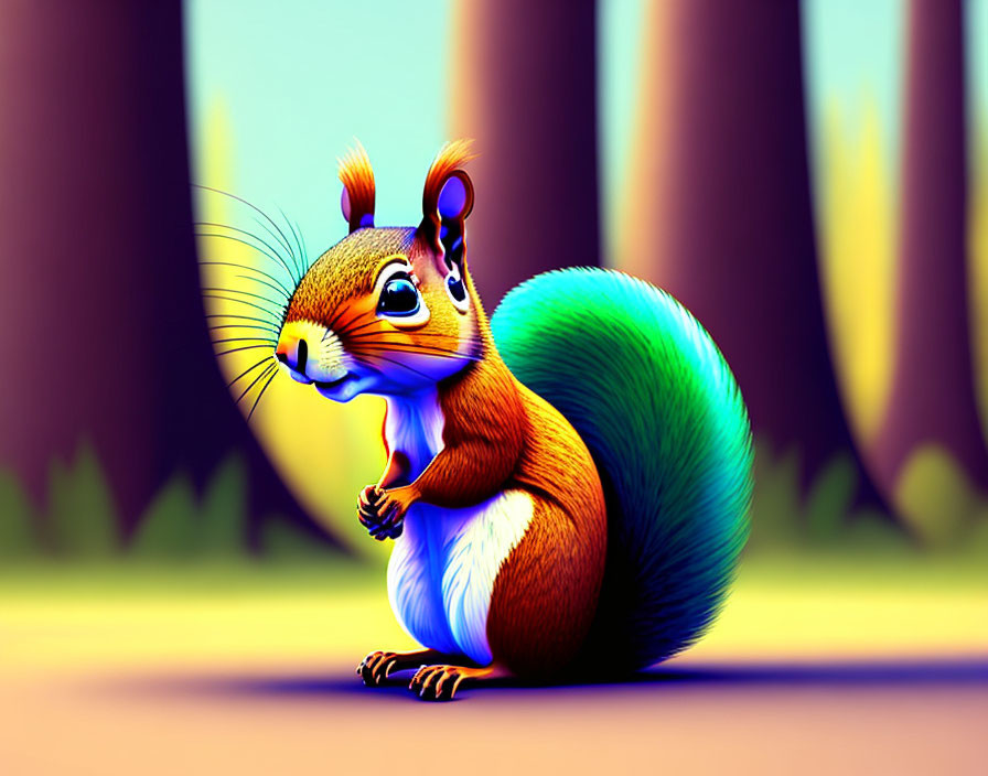 Colorful squirrel illustration in forest setting