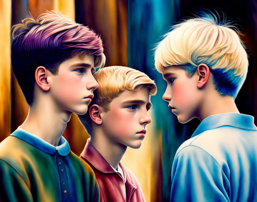 Colorful Hair Boys Illustration on Striped Background