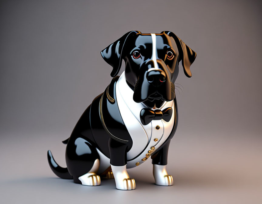 Sophisticated black and white dog in tuxedo and bow tie illustration