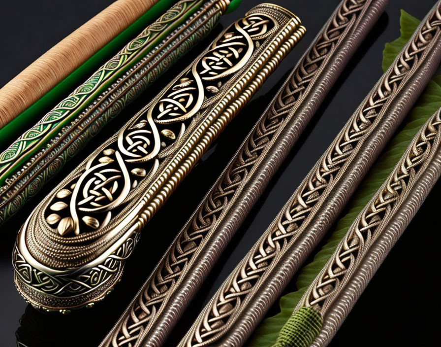 Elaborately Decorated Traditional Scabbards with Intricate Patterns and Designs