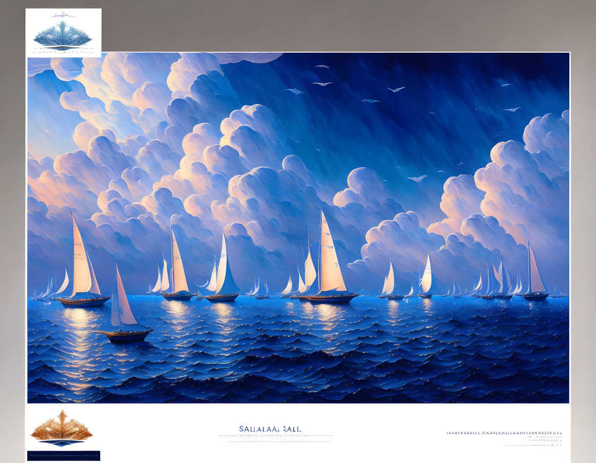 Tranquil dusk nautical scene with sailboats on calm waters and soft cloud sky