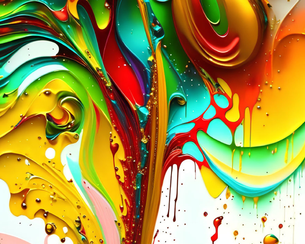 Abstract Multicolored Paint Swirls on White Background