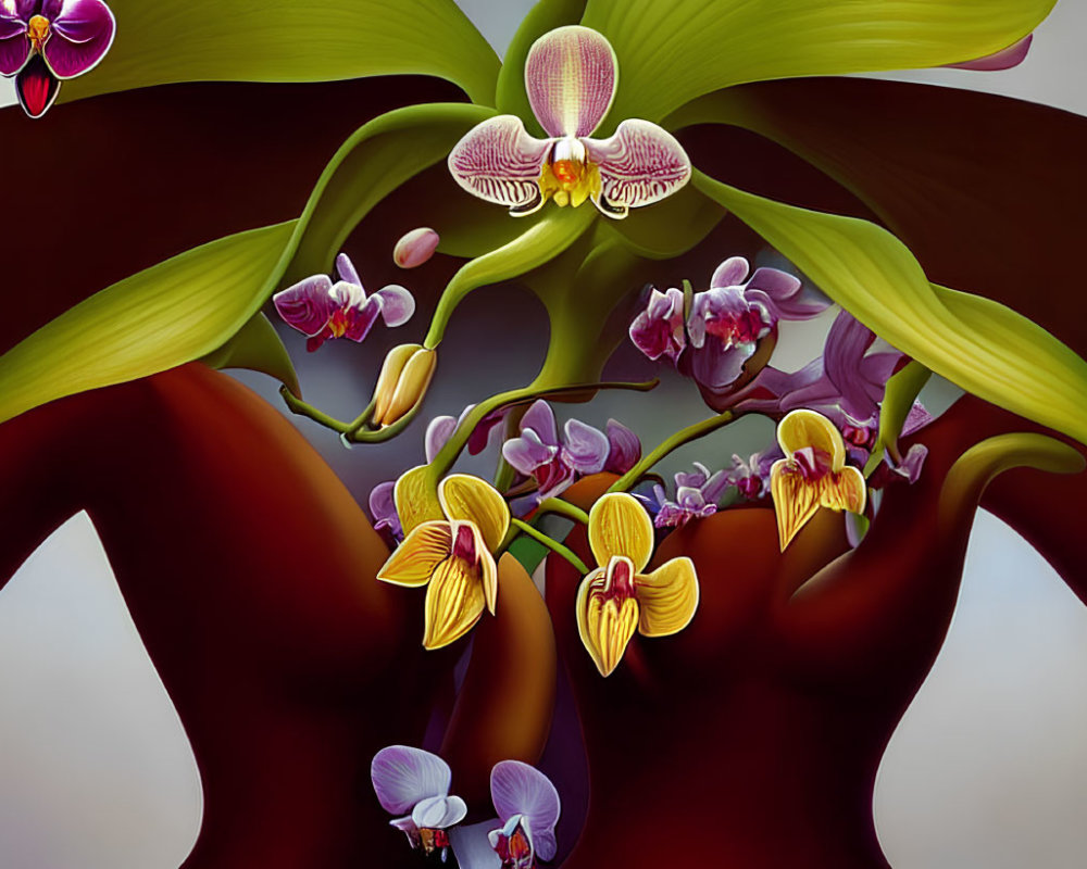 Colorful Orchids Digital Painting on Gradient Background