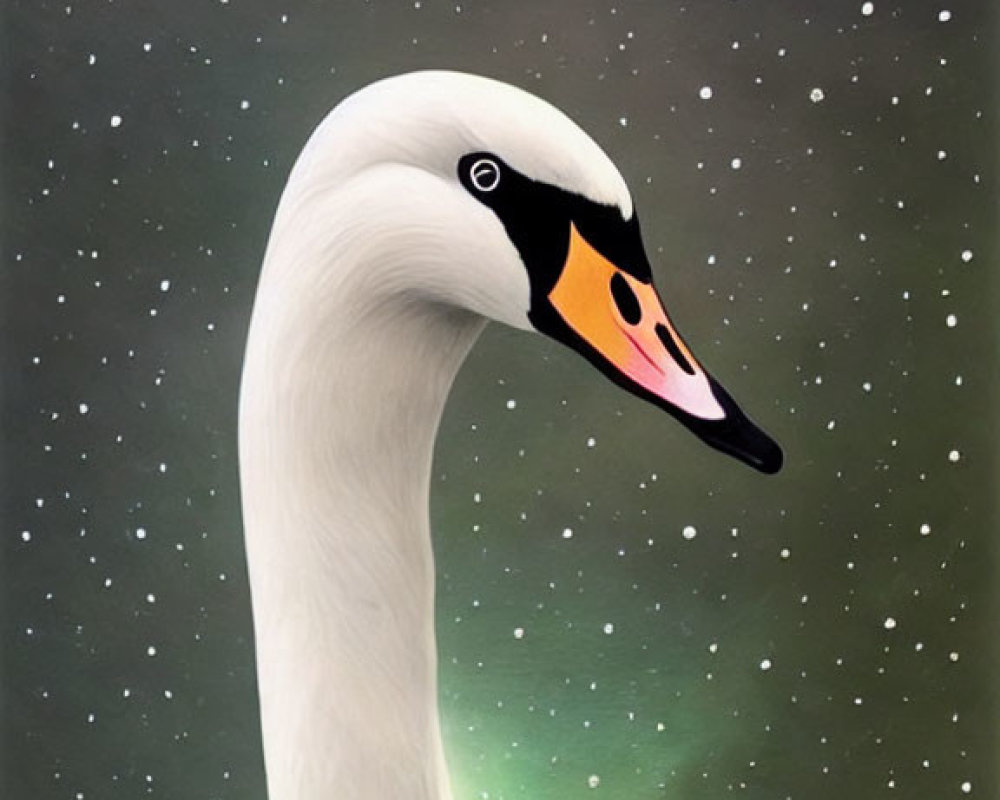 Swan illustration with long neck under starry night sky