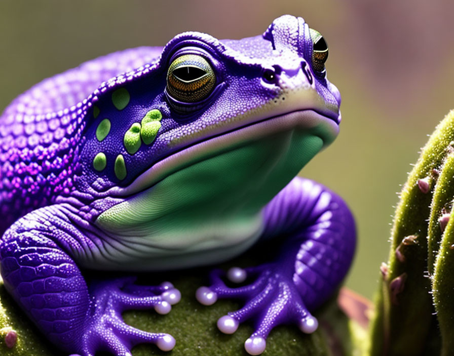 Vibrant Purple Frog with Green Markings Resting on Leaf