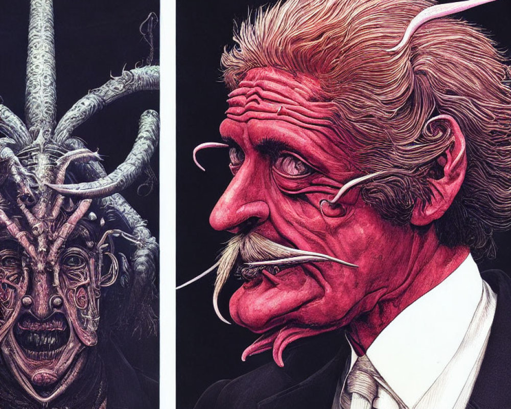 Triptych artwork showing demonic to human transformation