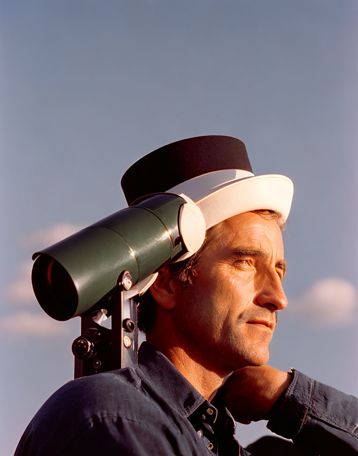 Man with Telescopic Hat Gazes into Distance