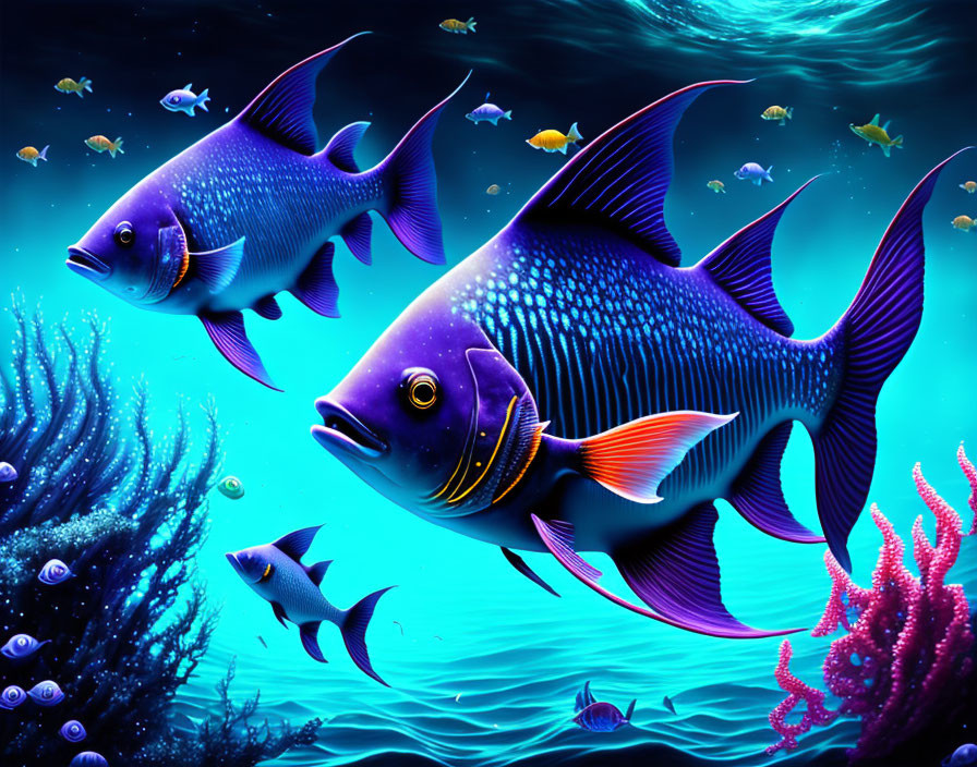 Colorful Tropical Fish Illustration with Blue and Purple Hues