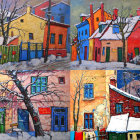 Vibrant Winter Scenes with Colorful Houses and Snow