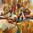 Vibrant Abstract Composition with Dynamic Figures