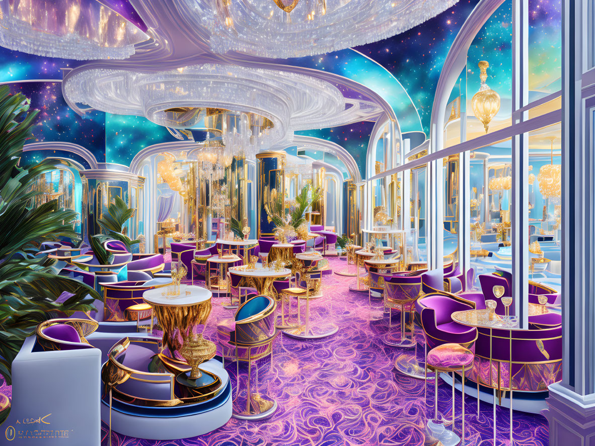 Luxurious Purple and Gold Interior with Starry Night Theme