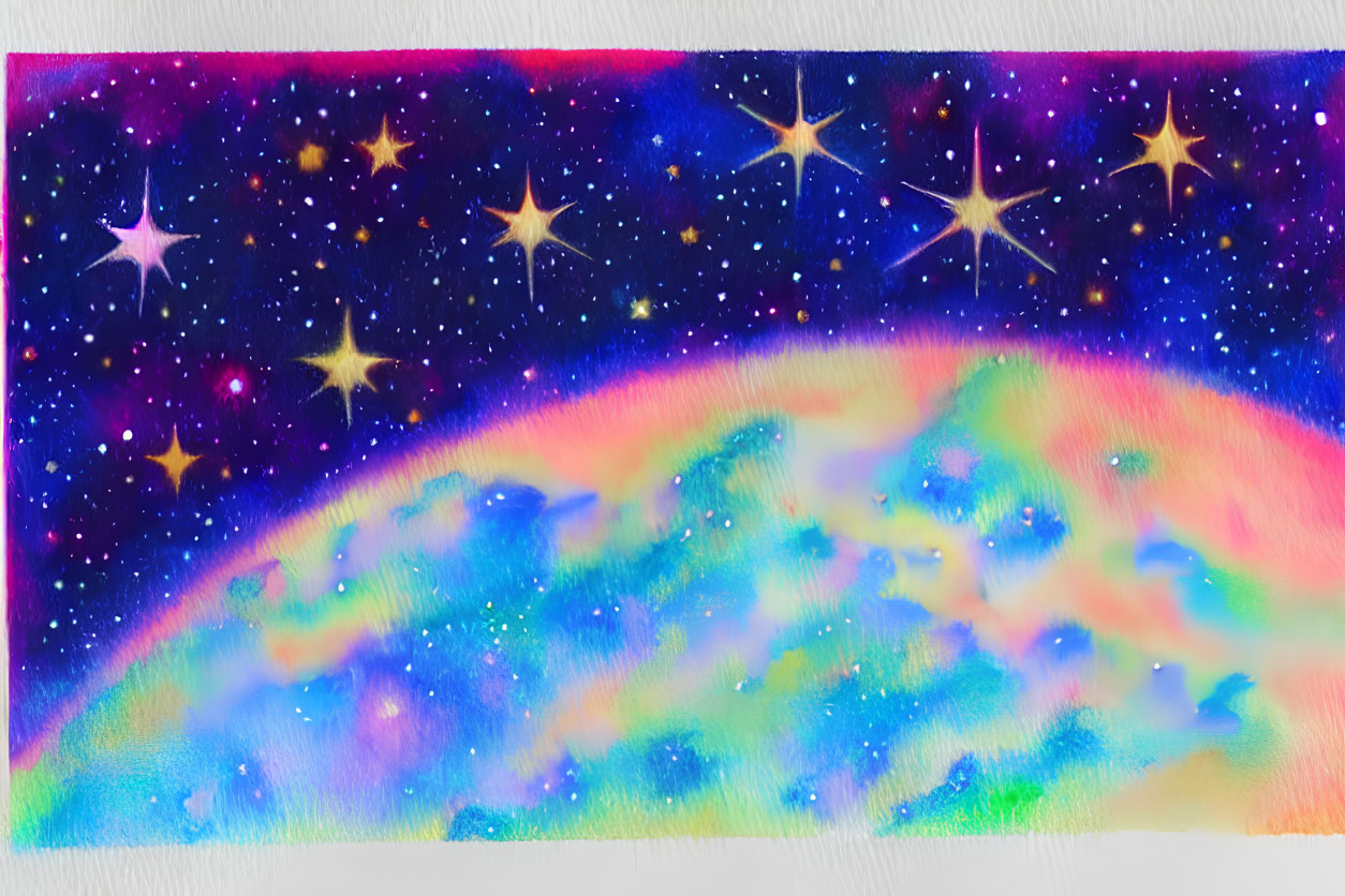 Colorful Galaxy Scene with Rainbow Hill and Sparkle Texture