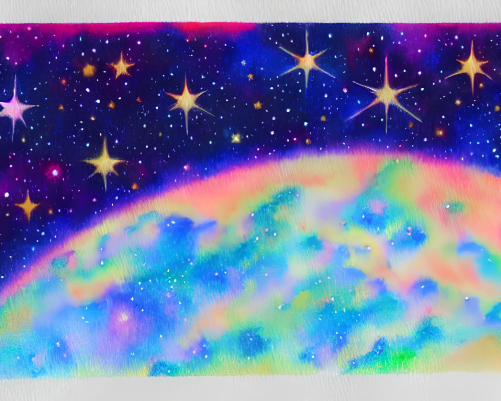 Colorful Galaxy Scene with Rainbow Hill and Sparkle Texture