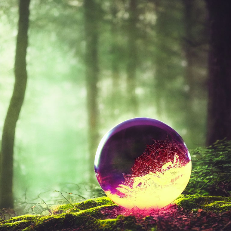 Purple Sphere with Spider Web in Forest Setting