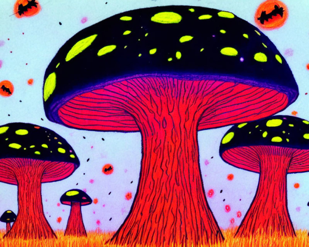 Colorful Stylized Mushroom Drawing on Pastel Background