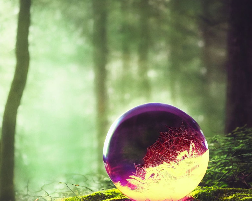 Purple Sphere with Spider Web in Forest Setting