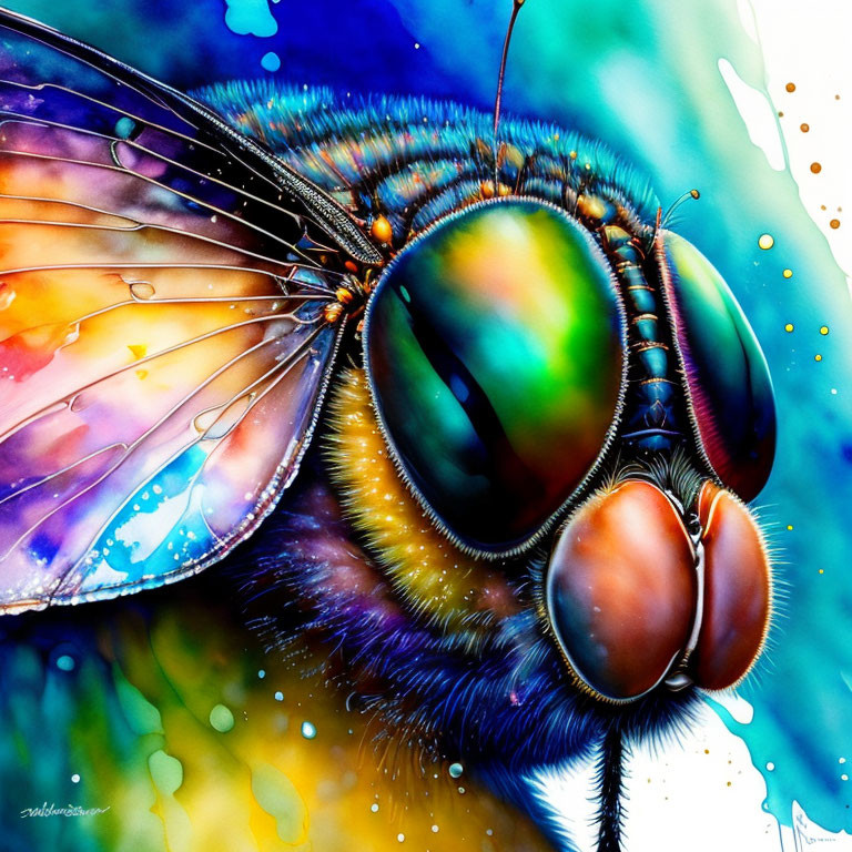 Detailed Close-Up Illustration of Vibrant Fly's Eye Structure