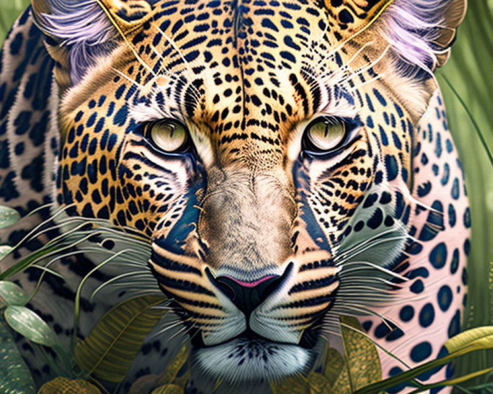 Detailed Jaguar Illustration in Lush Green Foliage