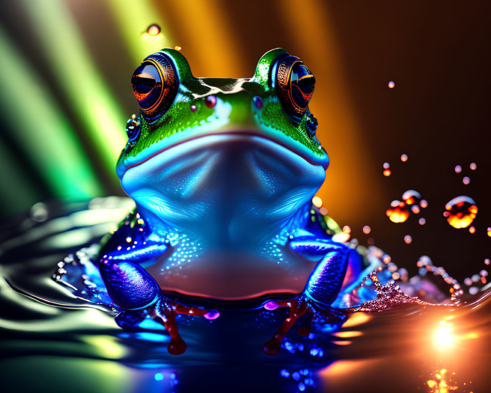 Colorful Frog Illustration with Glossy Rainbow Skin and Bulging Eyes