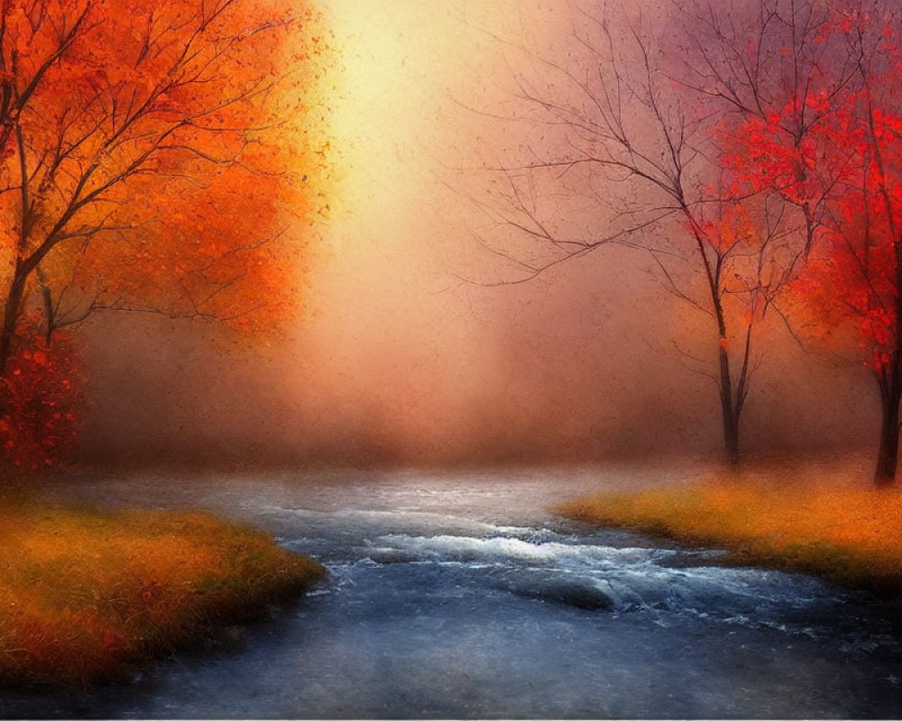 Tranquil autumn river scene with vibrant trees