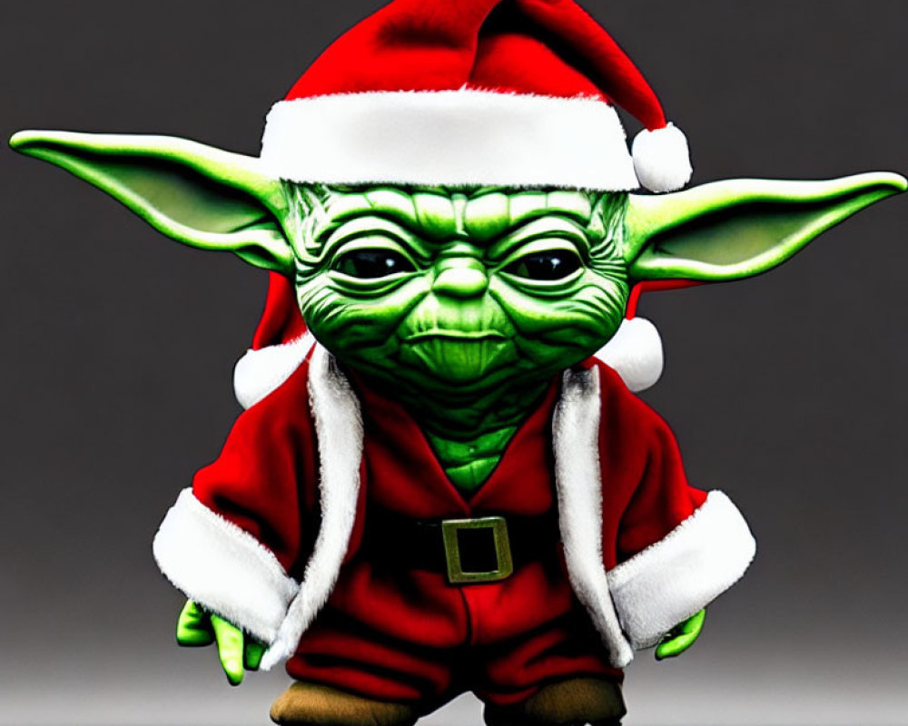 3D-rendered character in Santa outfit against grey background