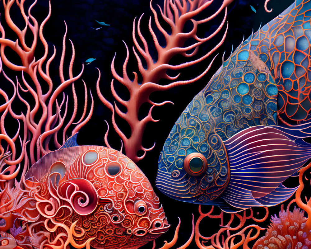 Colorful Fish Illustration Swimming Among Coral Reefs