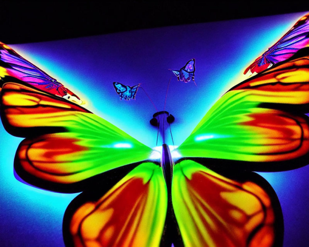 Colorful Butterfly Projection on Wall with Dominant Green and Orange Butterfly