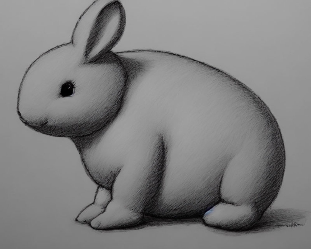 Detailed pencil sketch of plump rabbit with textured coat and shadow