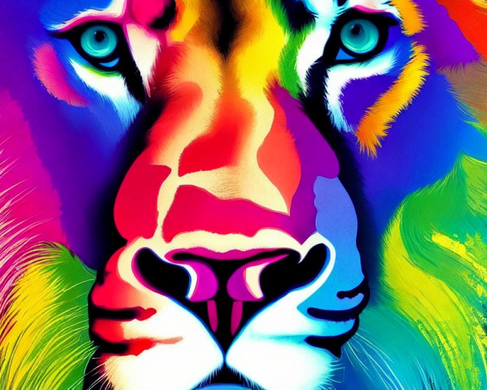 Colorful Lion Face Artwork with Exaggerated Features