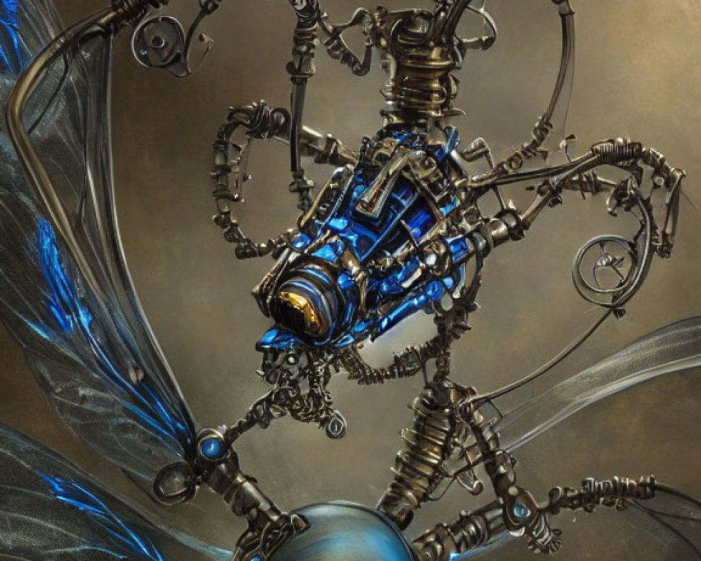 Detailed Steampunk Mechanical Dragonfly on Textured Background