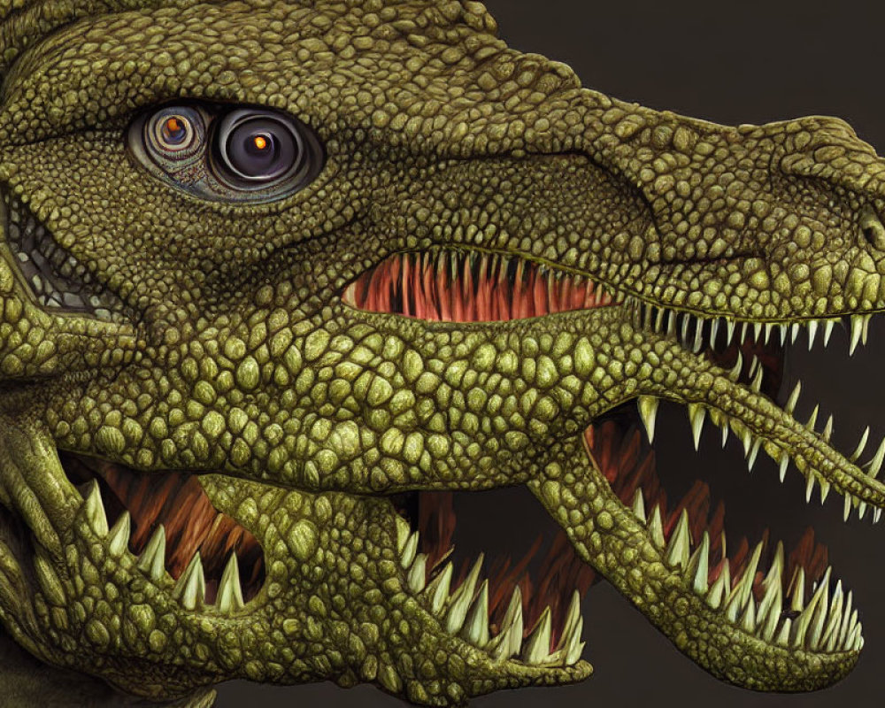 Detailed green reptilian creature with textured skin and sharp teeth.