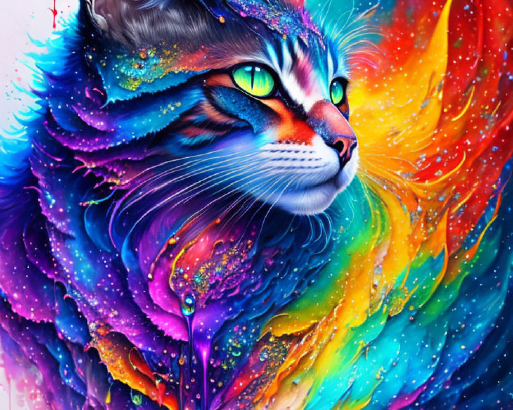 Colorful Digital Artwork: Cosmic Cat in Vibrant Hues