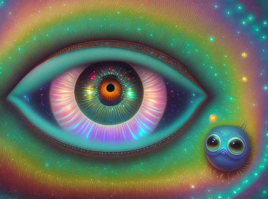 Vibrant Psychedelic Eye Illustration with Cosmic Background