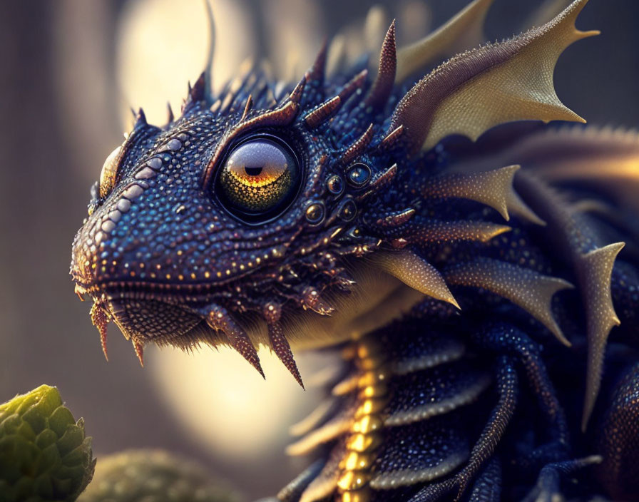 Detailed digital artwork: Fantastical dragon with textured scales and prominent horns