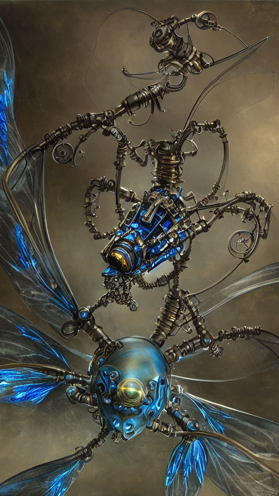 Detailed Steampunk Mechanical Dragonfly on Textured Background