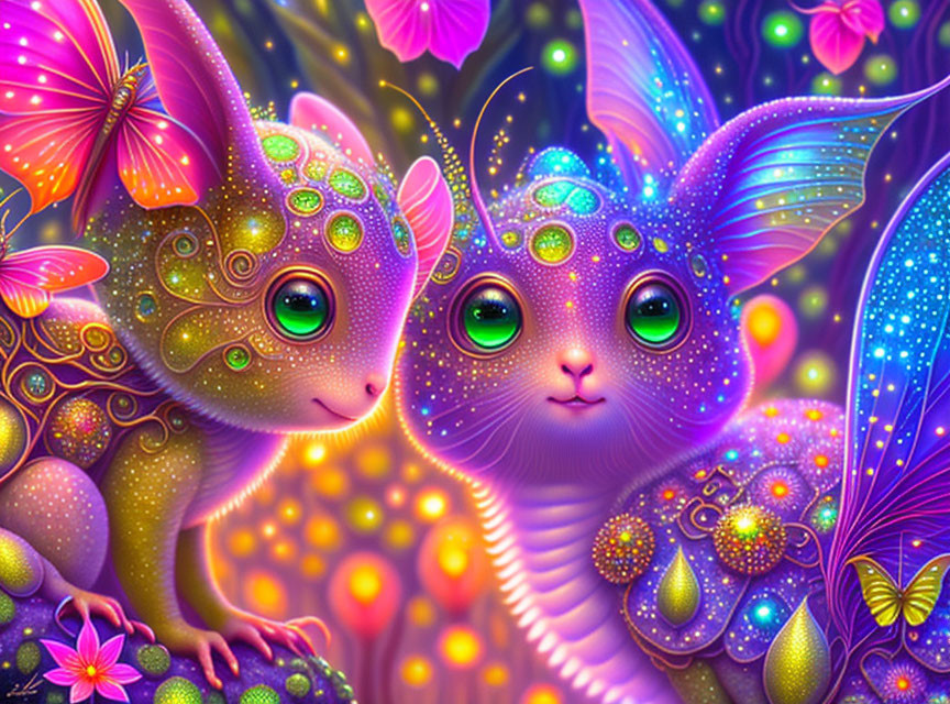 Colorful Creatures with Large Eyes in Magical Environment