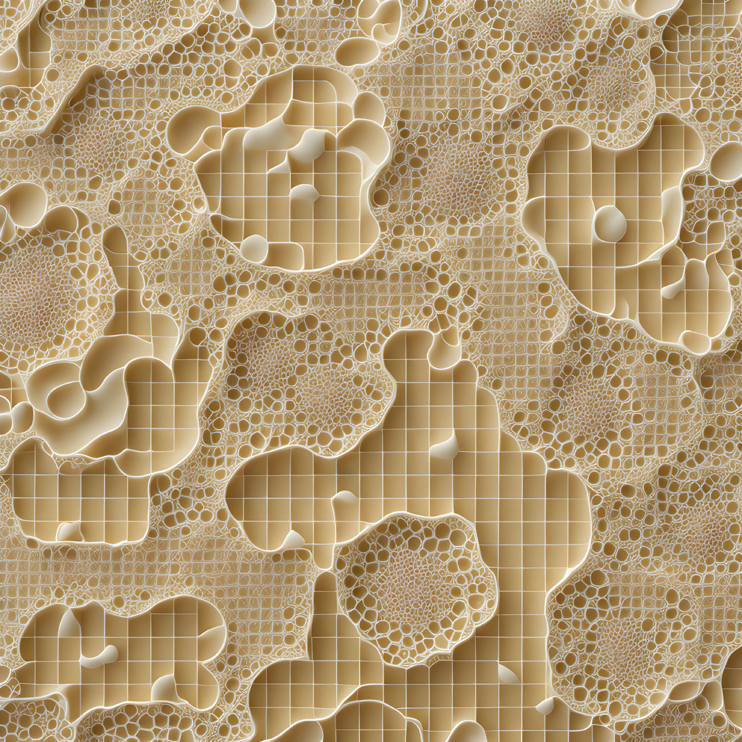 Abstract 3D honeycomb pattern in golden and beige tones