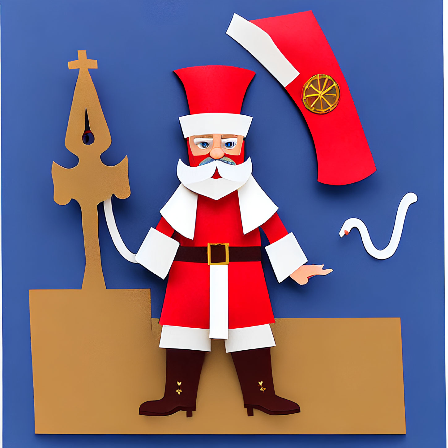 Santa Claus Paper Craft with Cross, Staff, Hat, and Sack