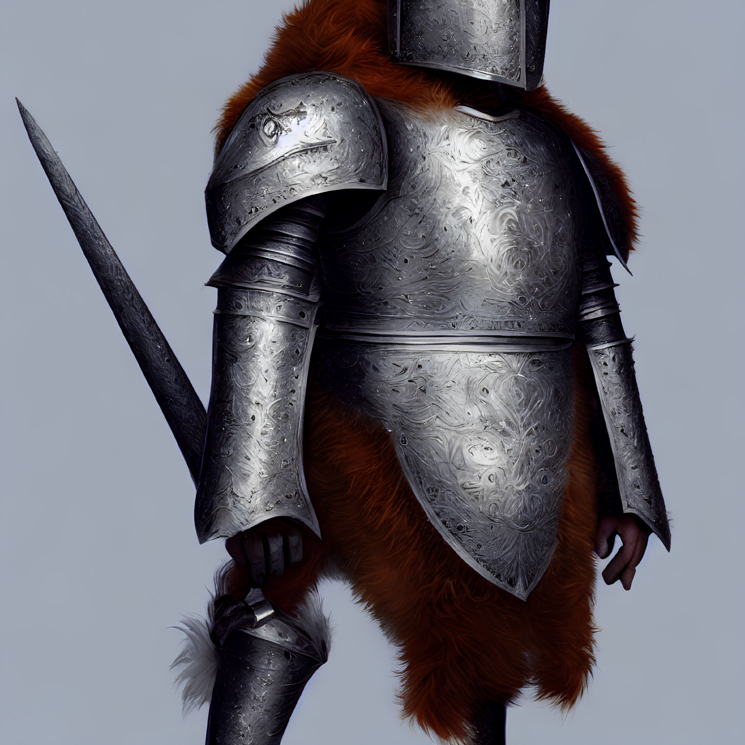 Knight in Silver Armor with Orange Fur Accents