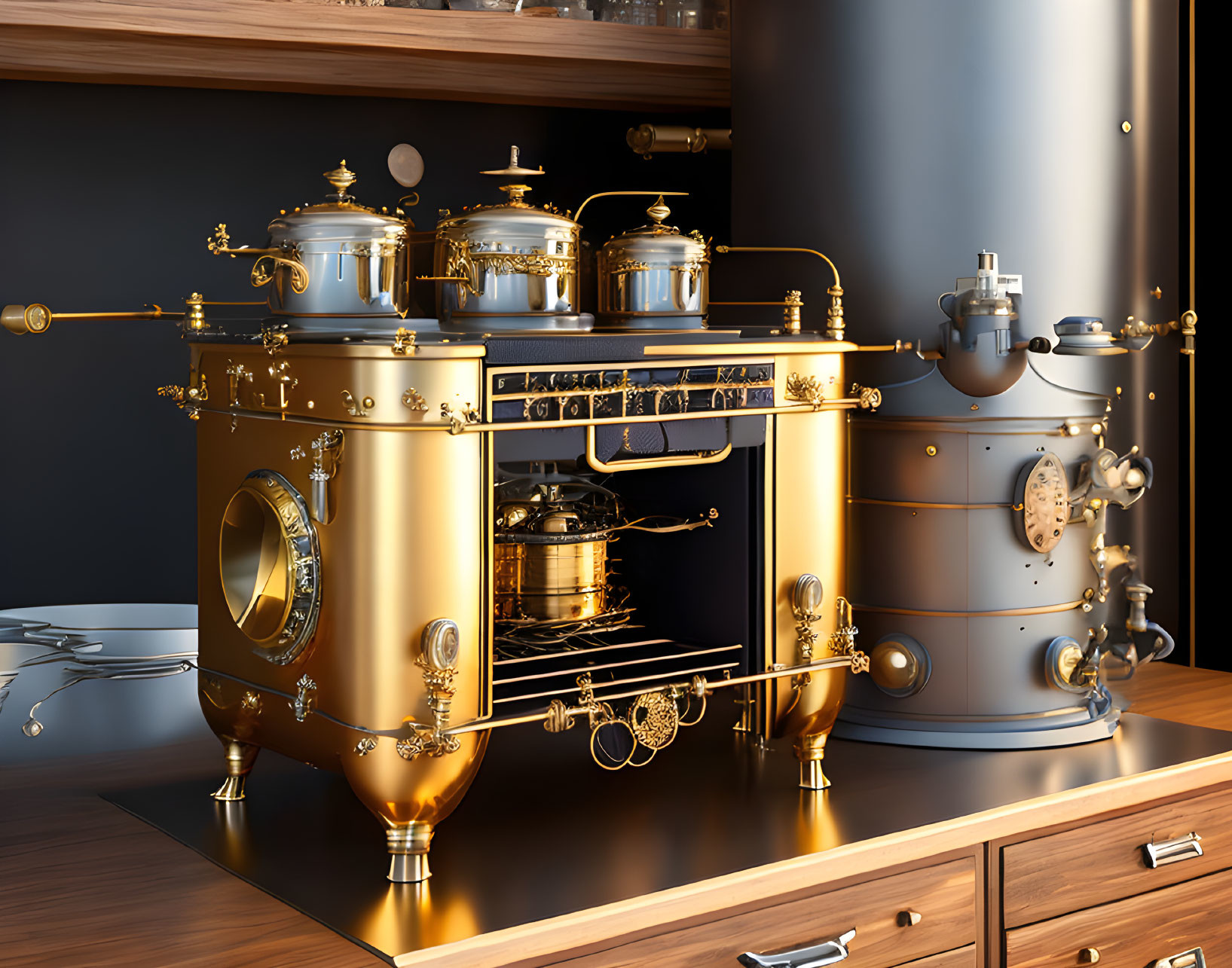 Vintage Gold-Colored Stove in Modern Kitchen