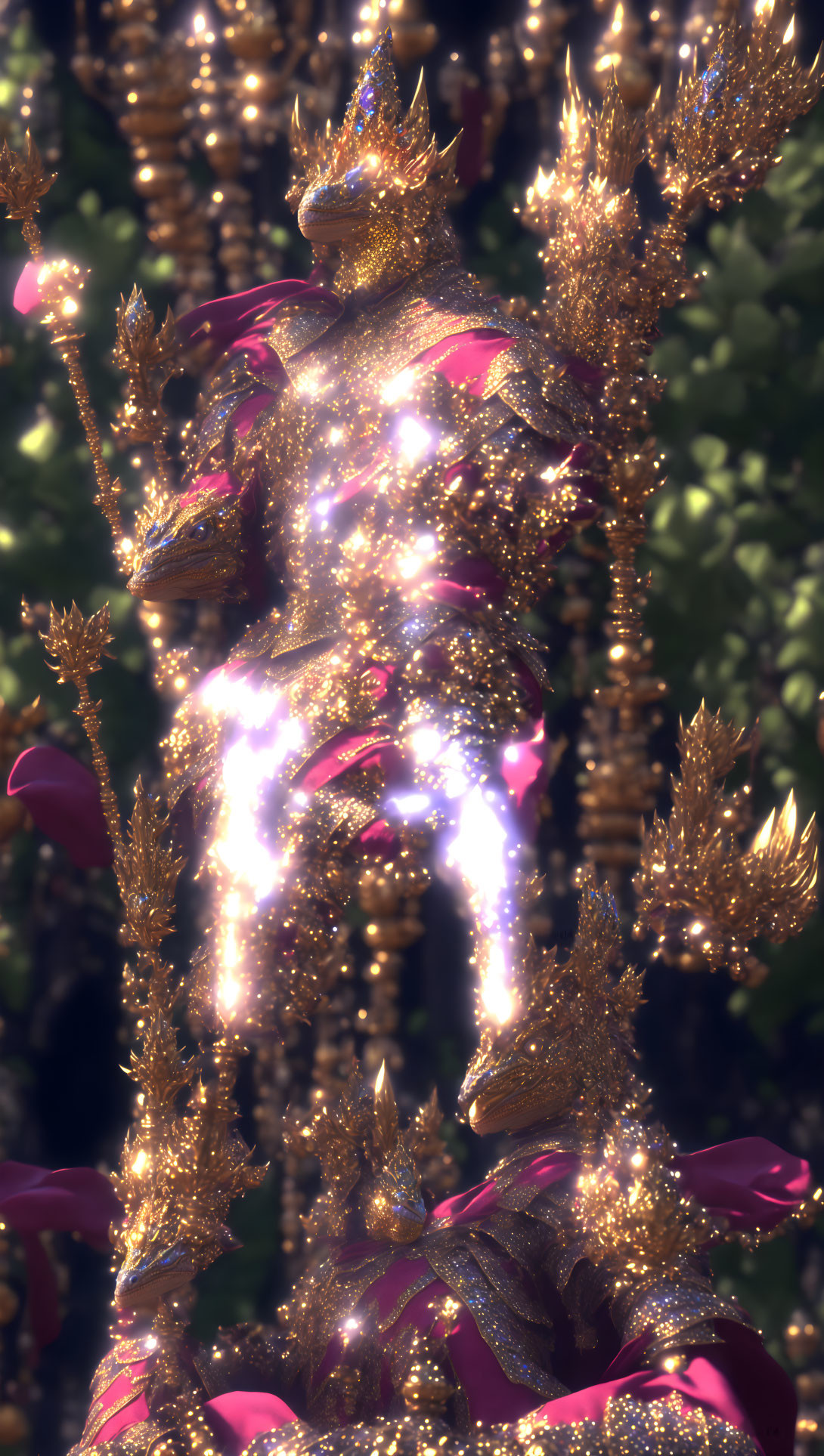 Golden-armored figure with crown in radiant setting