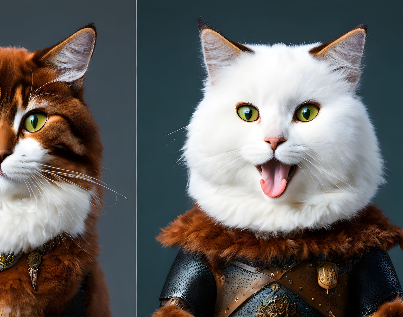 Anthropomorphic cats in medieval attire and armor