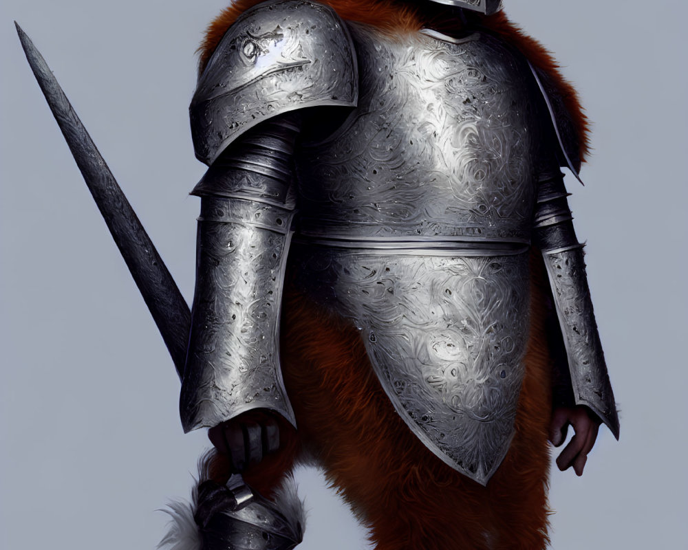 Knight in Silver Armor with Orange Fur Accents