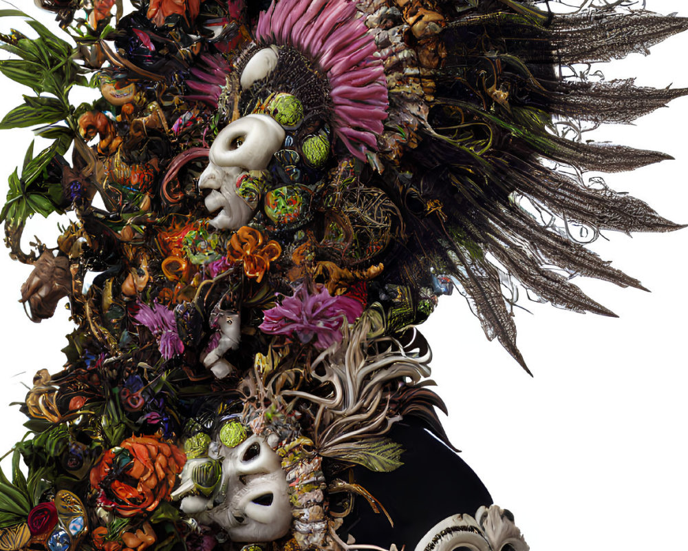 Elaborate costume with towering headdress and baroque aesthetic