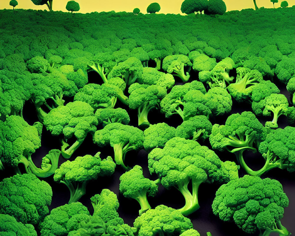 Surreal image: Broccoli blending into forest scene