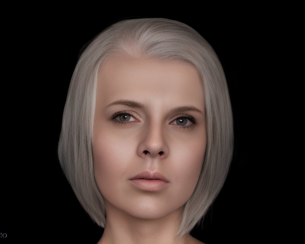 Woman with Short Platinum Blonde Hair in Neutral Expression Portrait