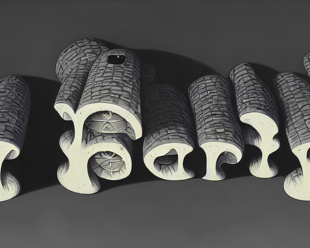 Sculptural "Earth" letters with tire tread textures on gray background